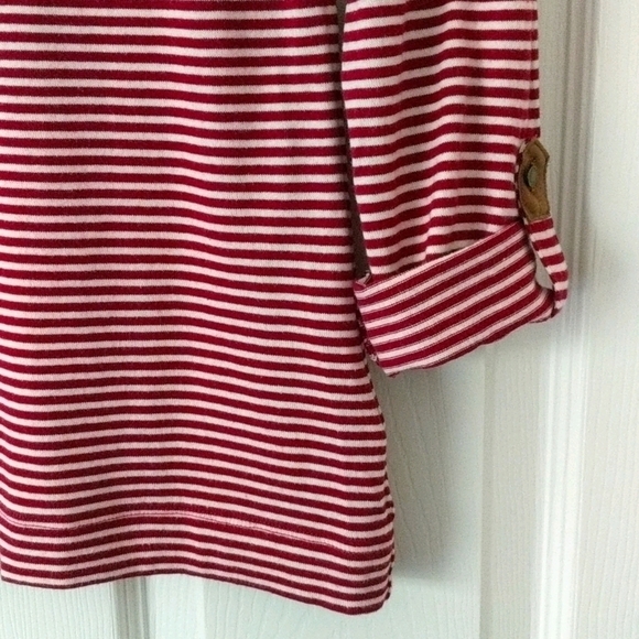 Lauren Ralph Lauren Striped Round Neck Long Roll Tab Sleeve Top Red White XS - Picture 10 of 14